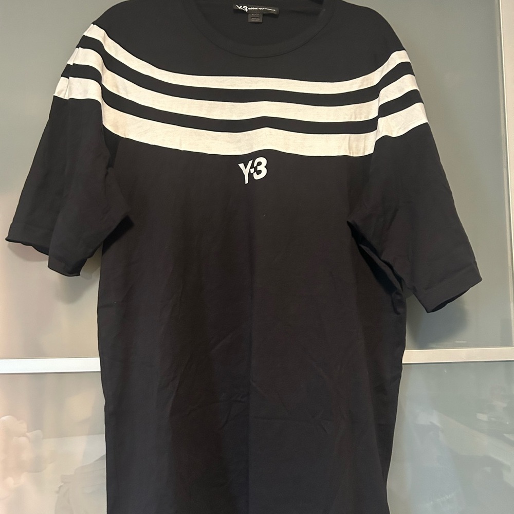 Y-3 Black Tee with White Striped Y-3 Logo